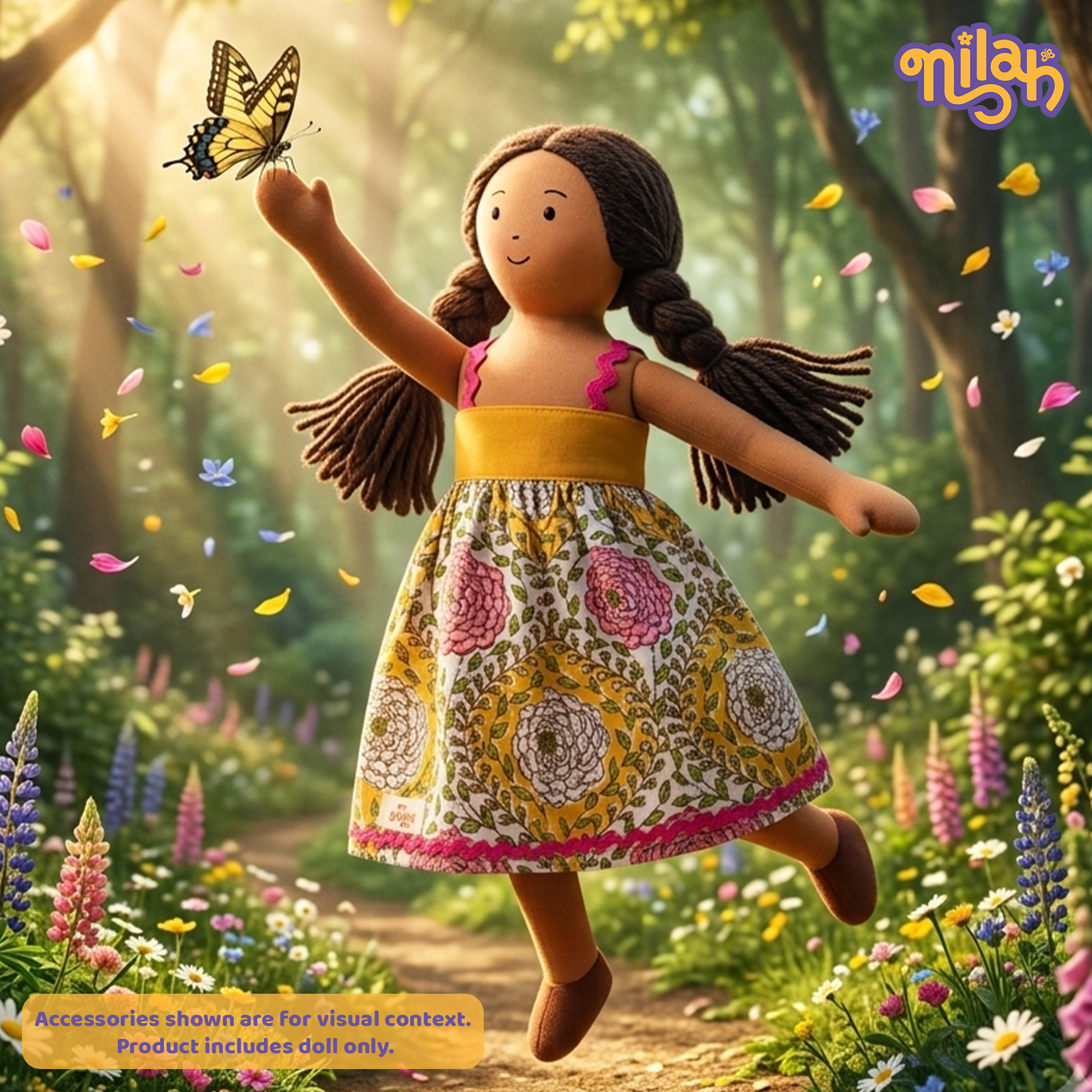 Nilah – Handmade Soft Doll for Kids in Pink & Yellow Dress