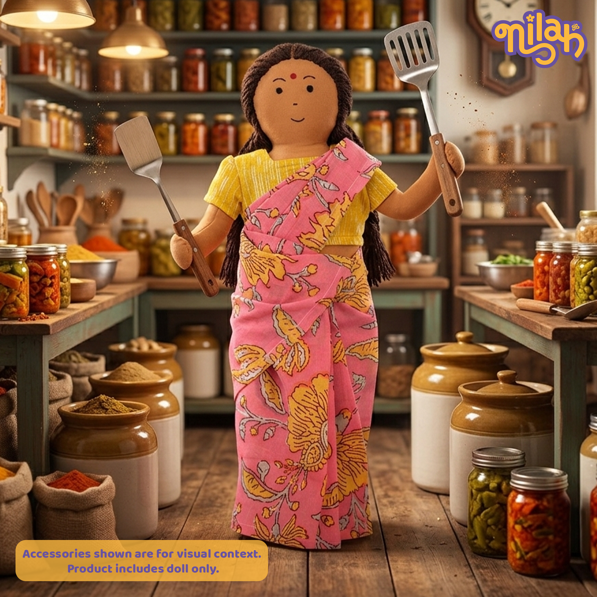 Amma – Handmade Soft Doll for Kids in Pink Block Print Saree