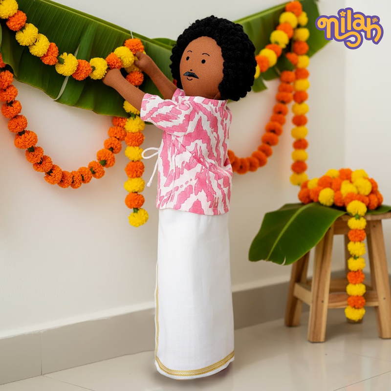 Appa decorating the house for pujai