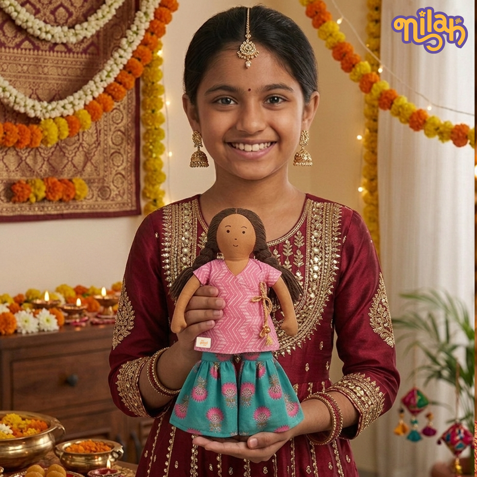Nilah – Handmade Soft Doll for Children in Pink & Blue for Rakhi Gifting