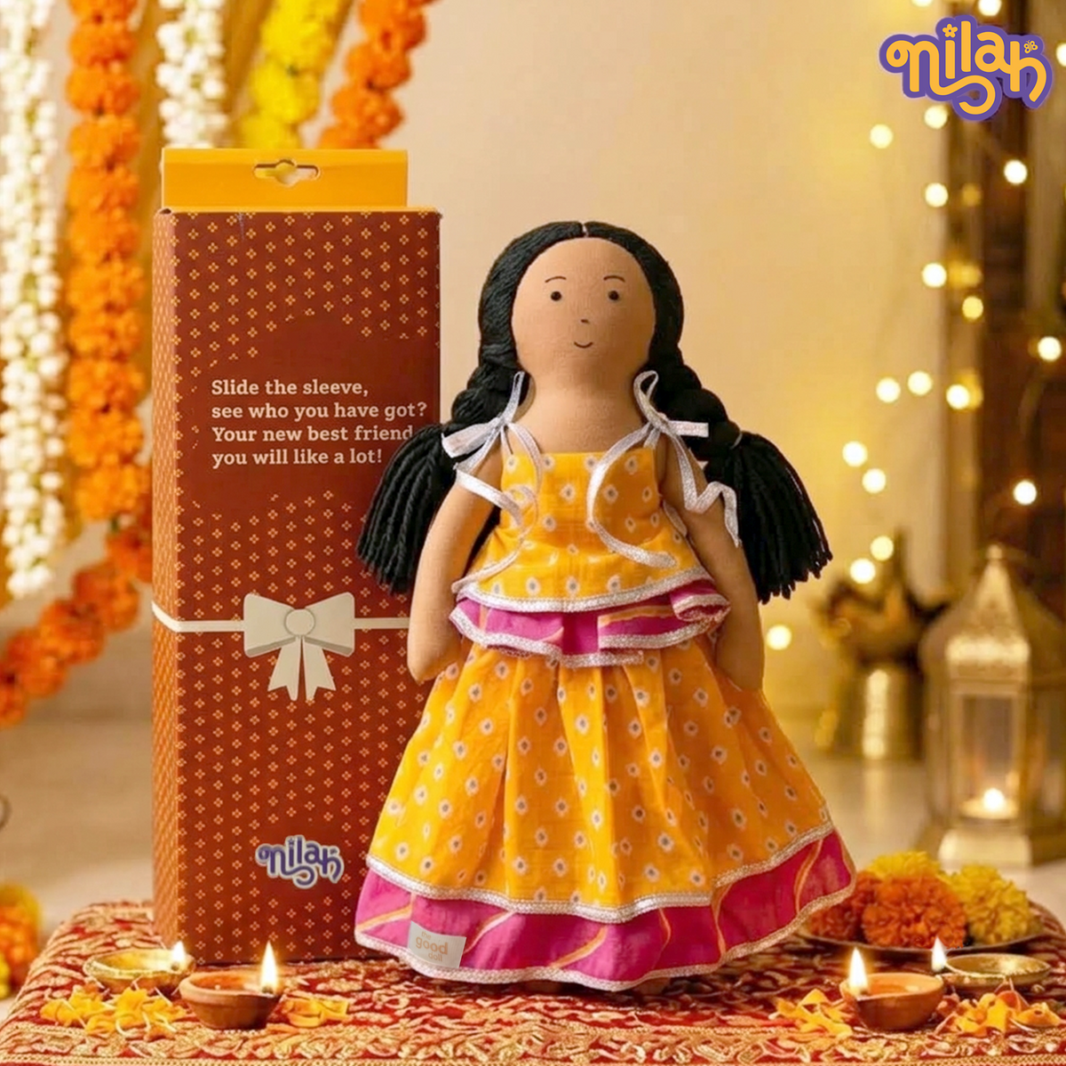 Nilah – Handmade Soft Doll | Safe, Washable, ISI-Certified Fabric Dolls | 12" | Gift for Diwali