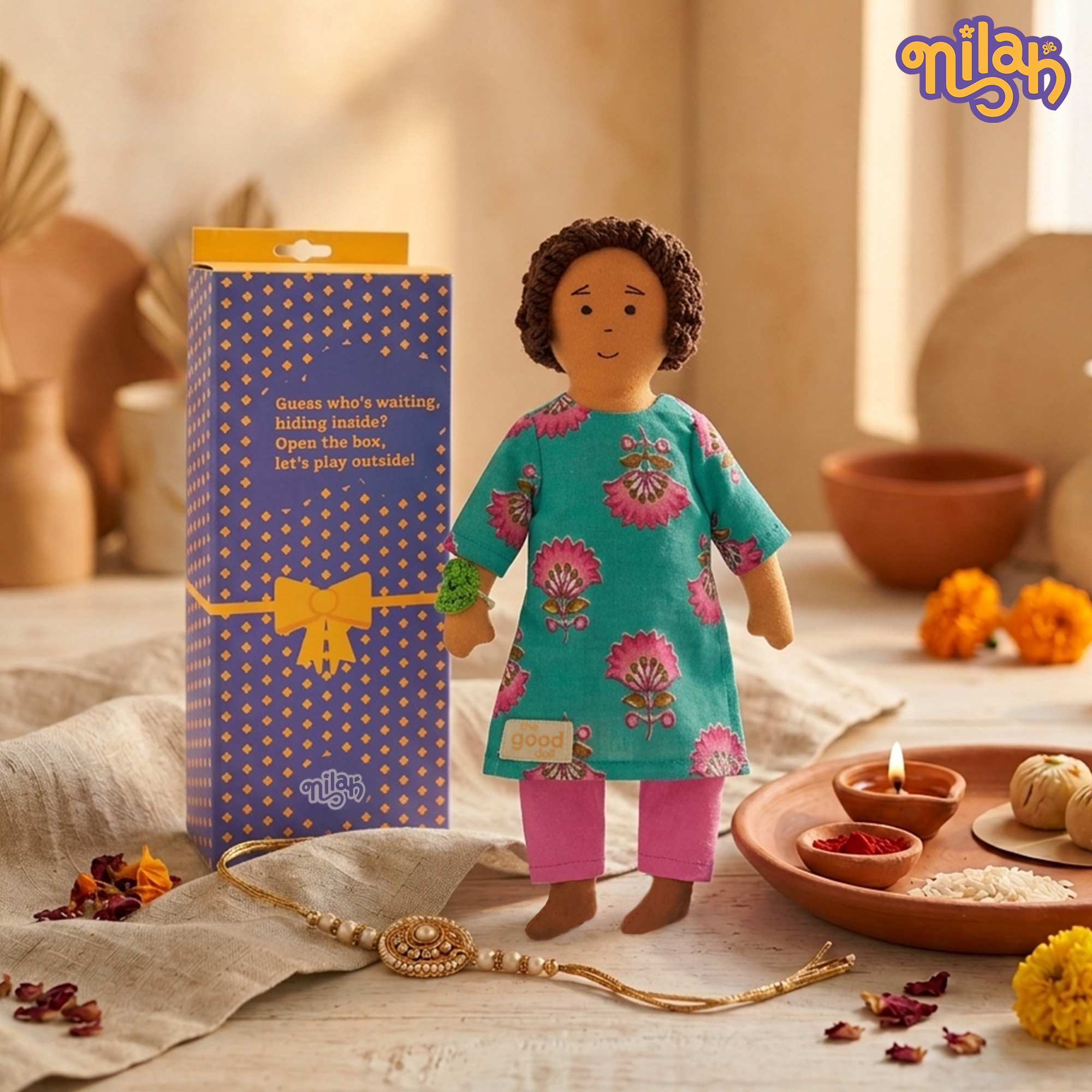 Raagu – Handmade Soft Doll for Kids in Blue & Pink for Rakhi Gifting