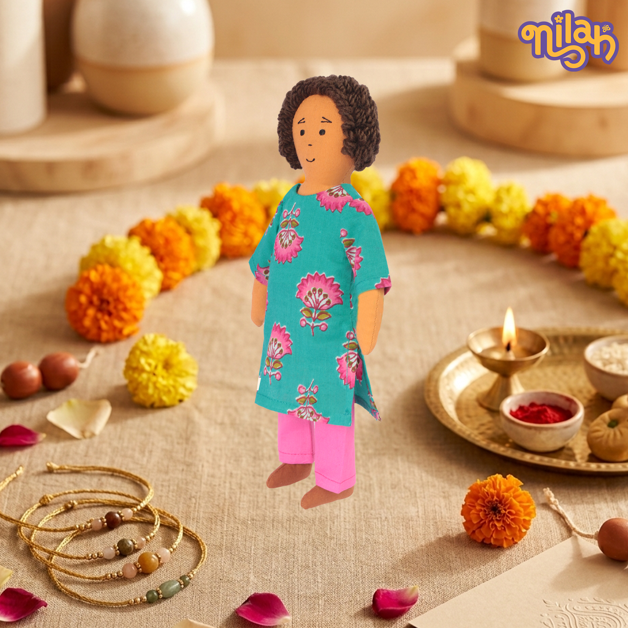 Nilah & Raagu | 2 Handmade Sibling Dolls Combo in Festive Attire