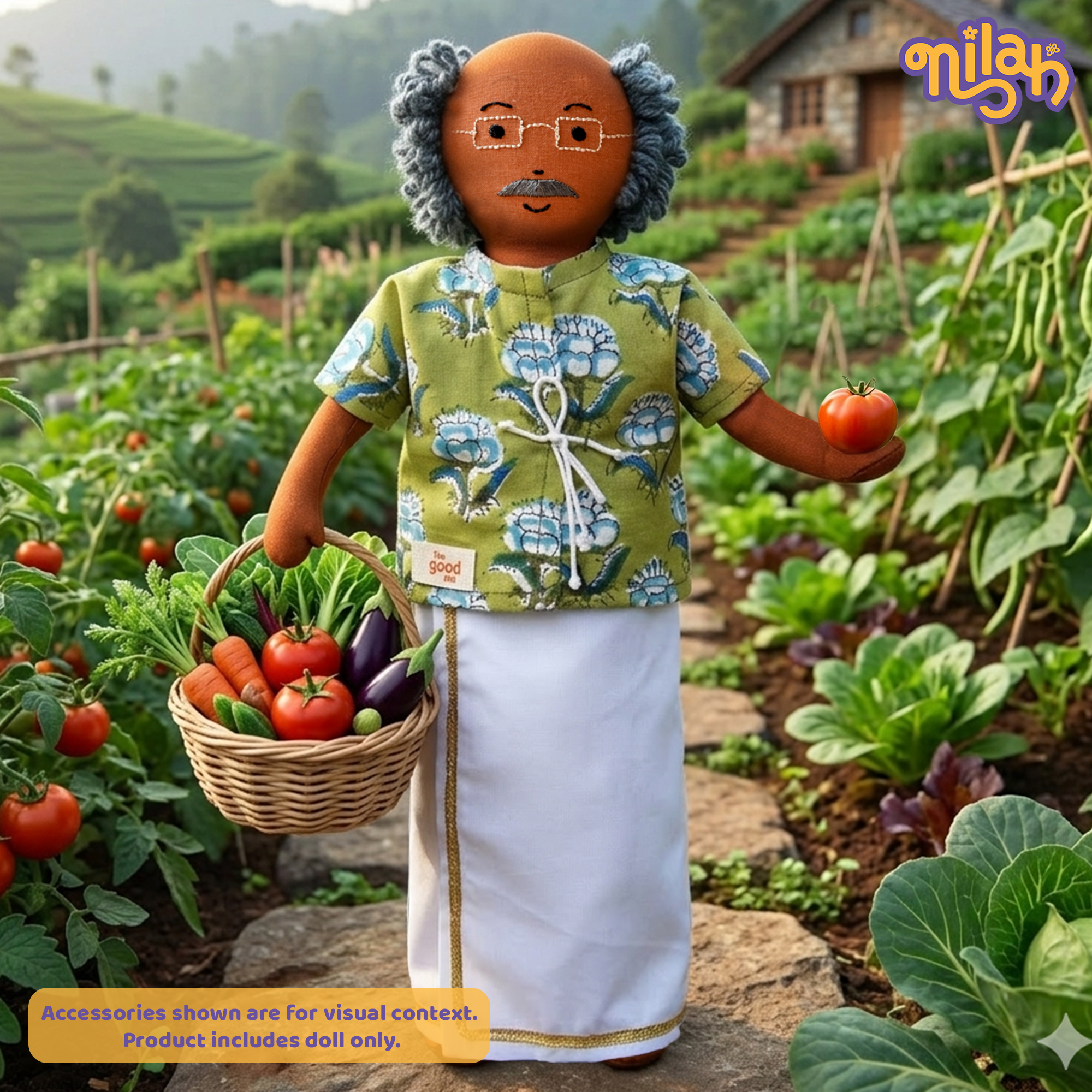 Thatha picking the ripened veggies