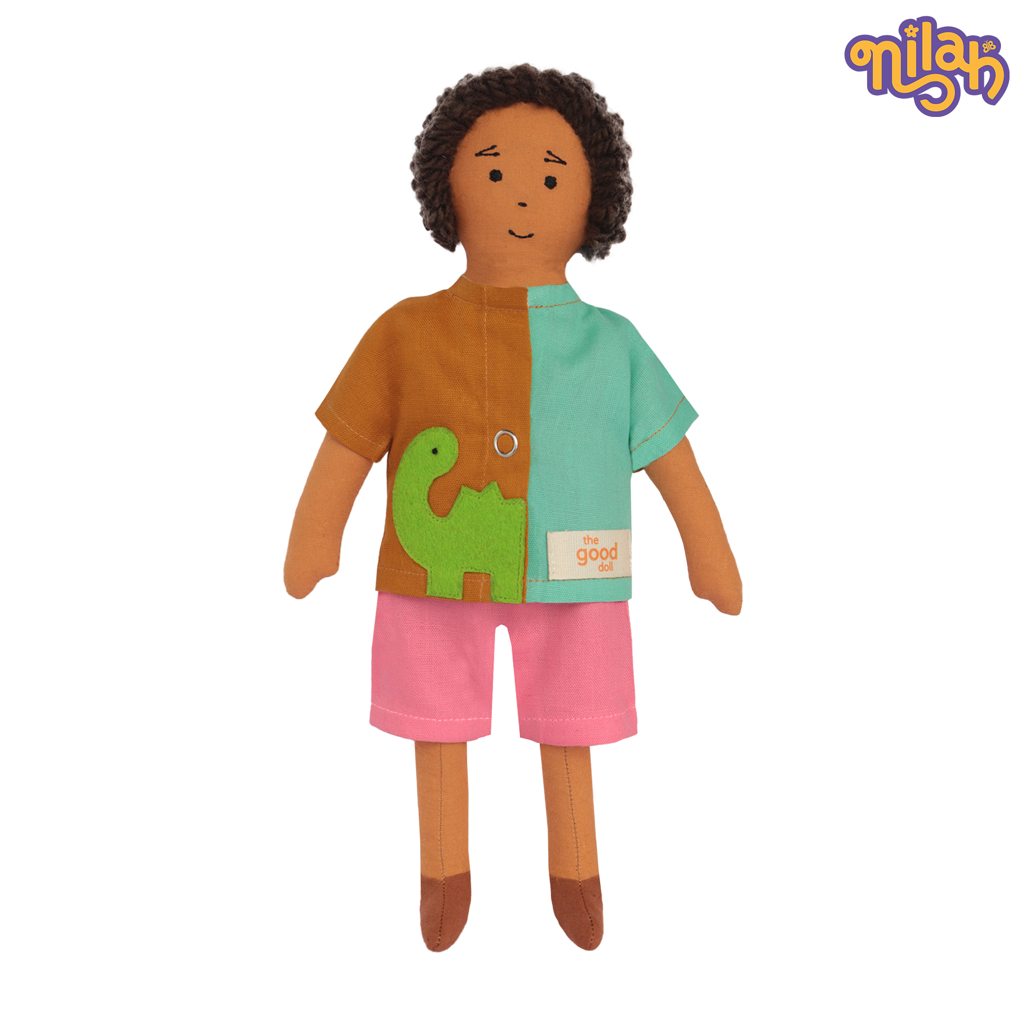 Raagu – Handmade Soft Doll for Kids in Dino Shirt & Pink Shorts