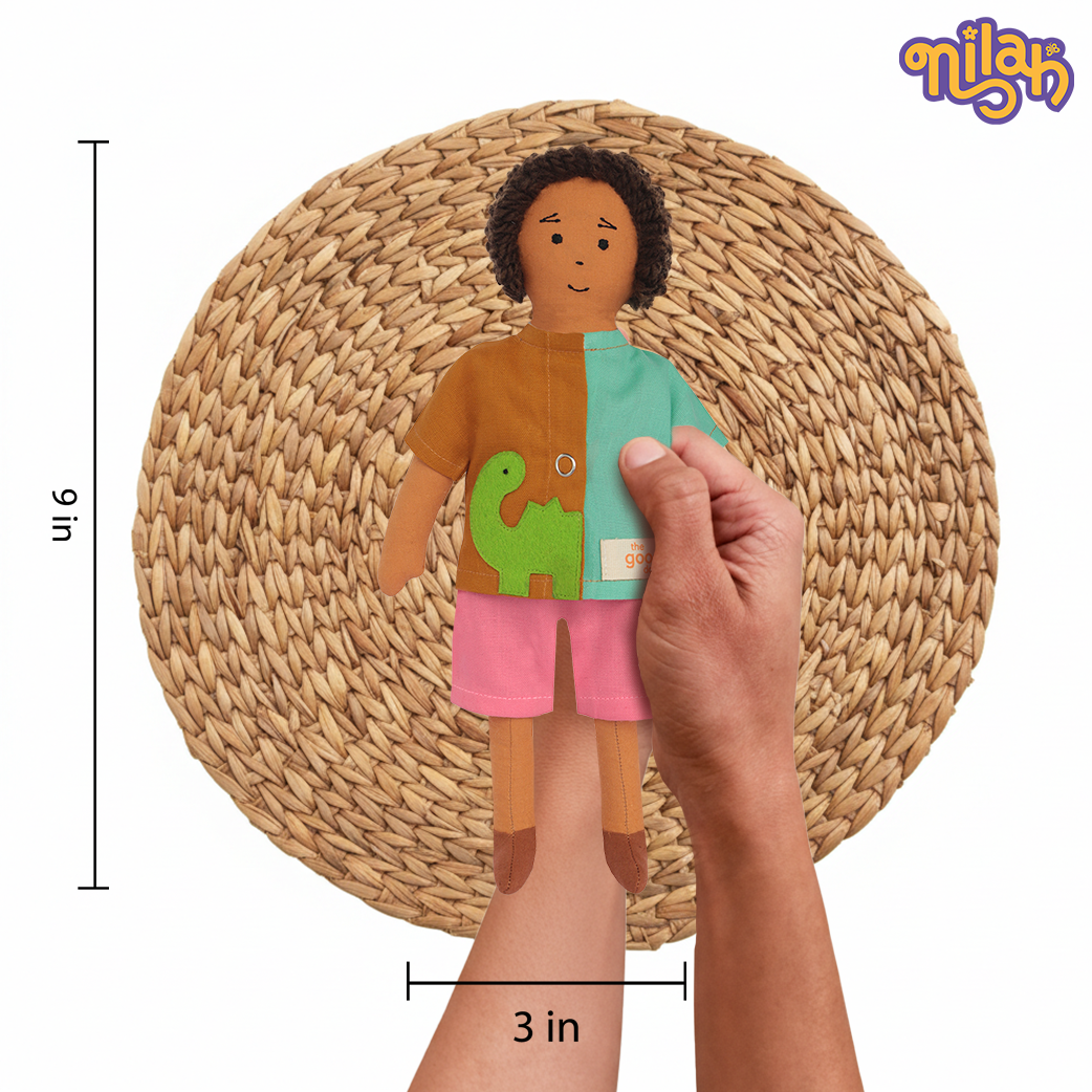 Raagu – Handmade Soft Doll for Kids in Dino Shirt & Pink Shorts