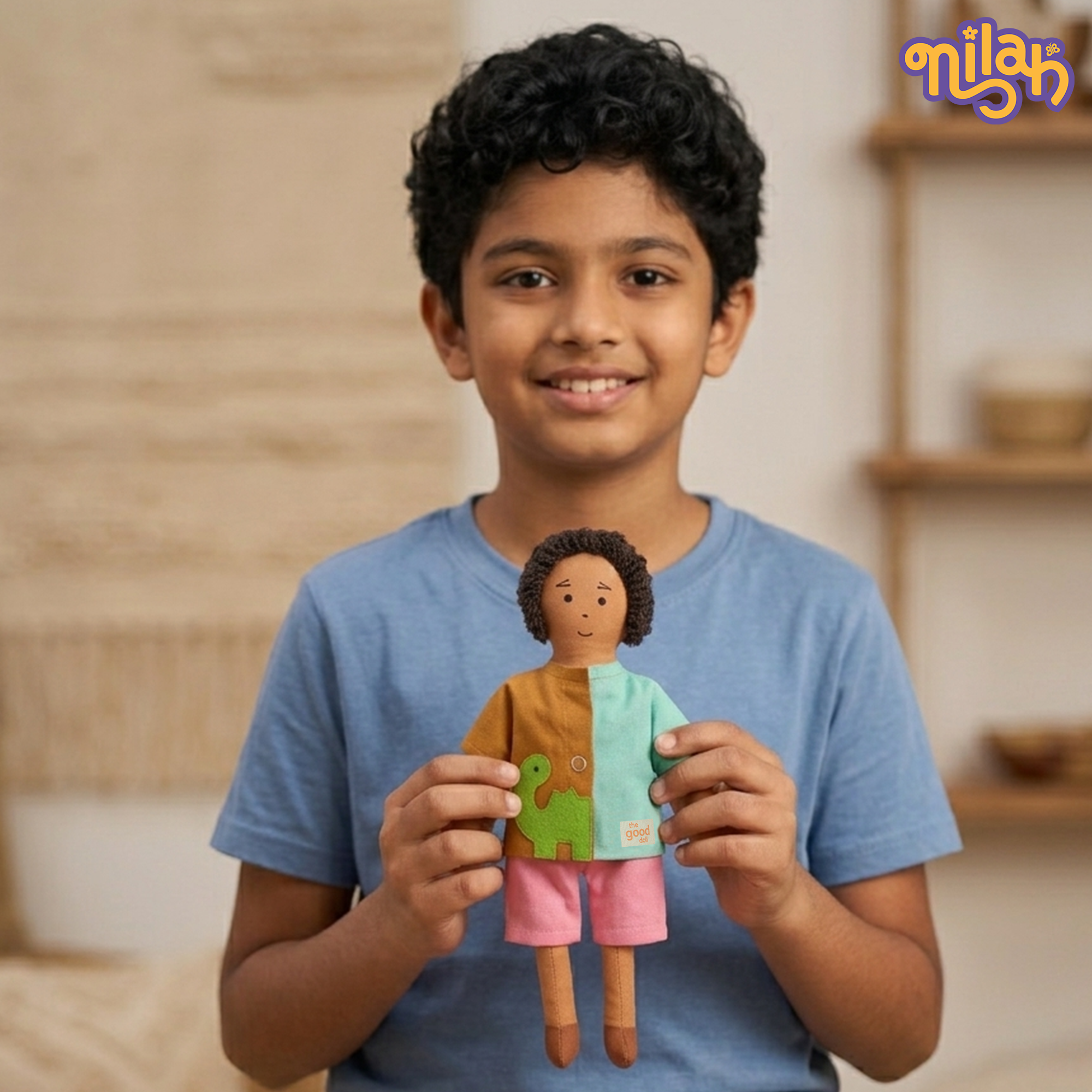 Raagu – Handmade Soft Doll for Kids in Dino Shirt & Pink Shorts