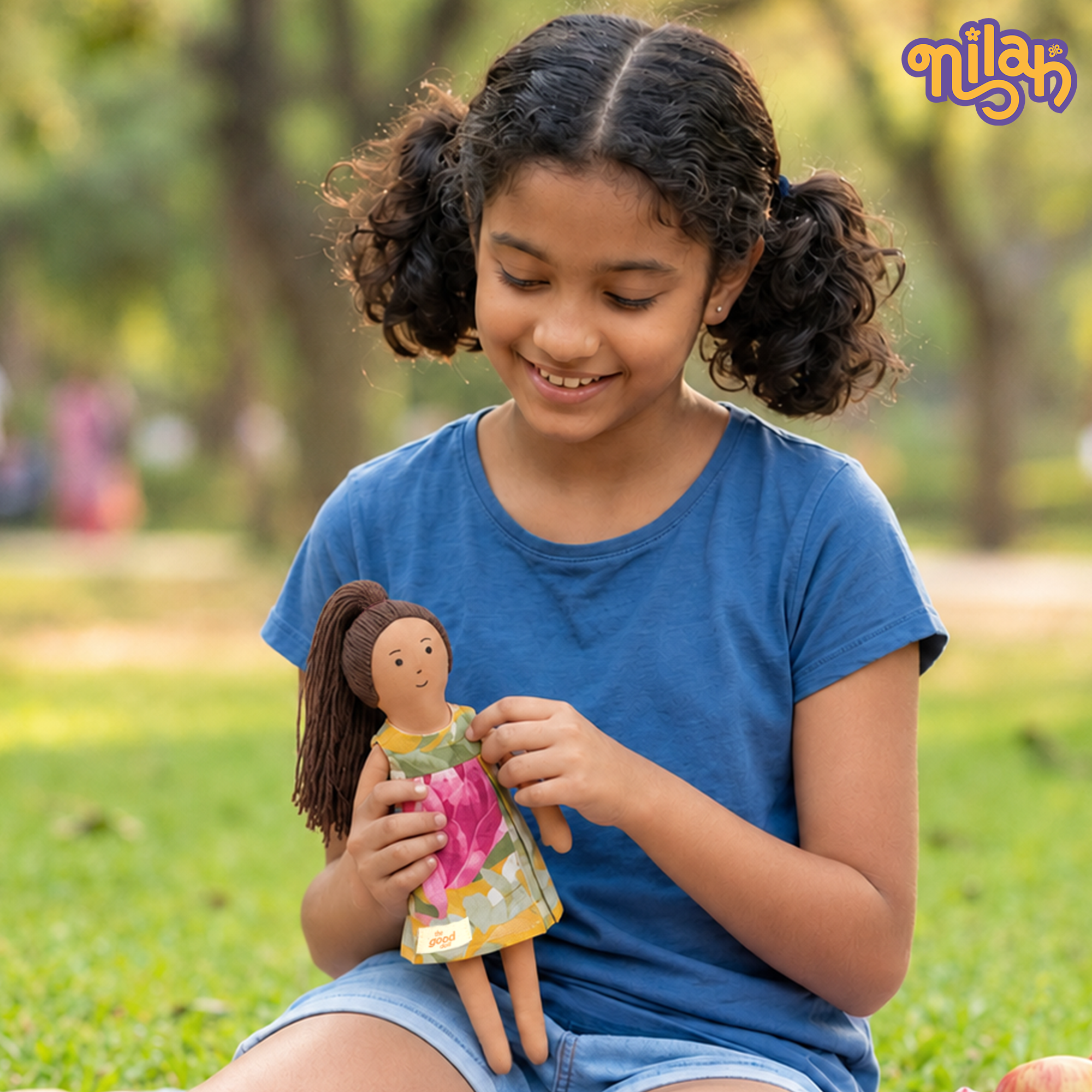 Sweet Nilah – Handmade Soft Doll for Children in Pink & Green