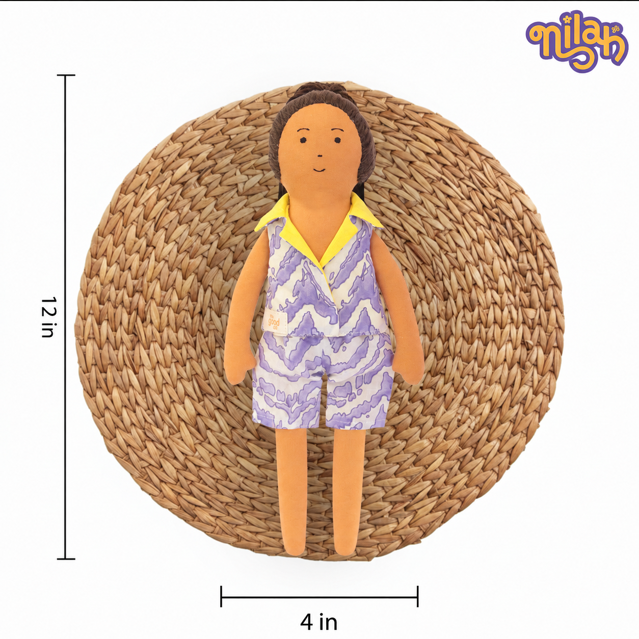 Caring Nilah – Handmade Soft Doll for Children in Purple & Yellow