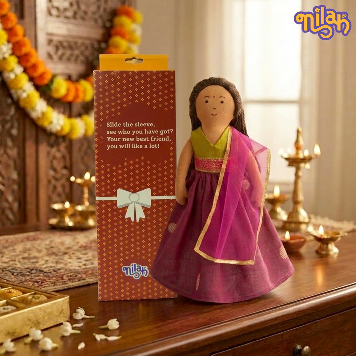 Nilah's Traditional Diwali Look | Safe, Washable, ISI-Certified Fabric Dolls | 12" | Gift for Diwali