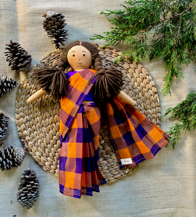 Nilah in Purple & Orange Madras Checks Saree