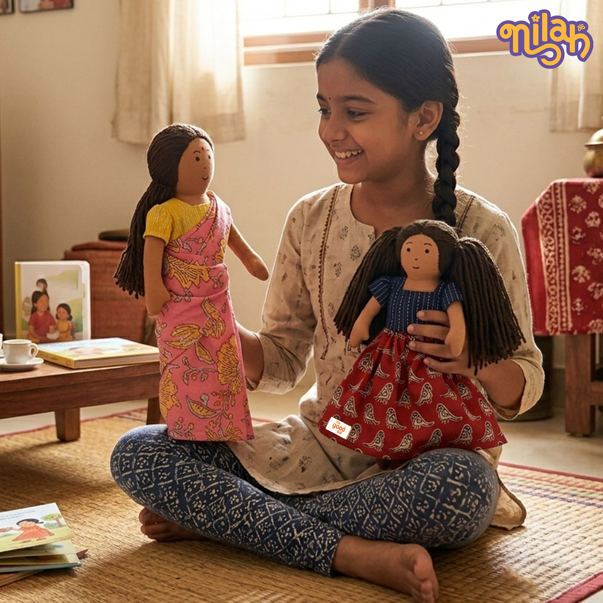 Mira & Amma – Handmade Soft Doll Set of 2 | Safe, Washable, ISI-Certified Fabric Dolls | 9" & 12" | Gift-Ready
