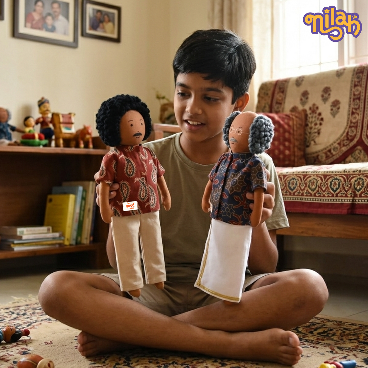 Appa & Thatha – Handmade Soft Doll Set of 2 | Safe, Washable, ISI-Certified Fabric Dolls | 12" & 12" | Gift-Ready