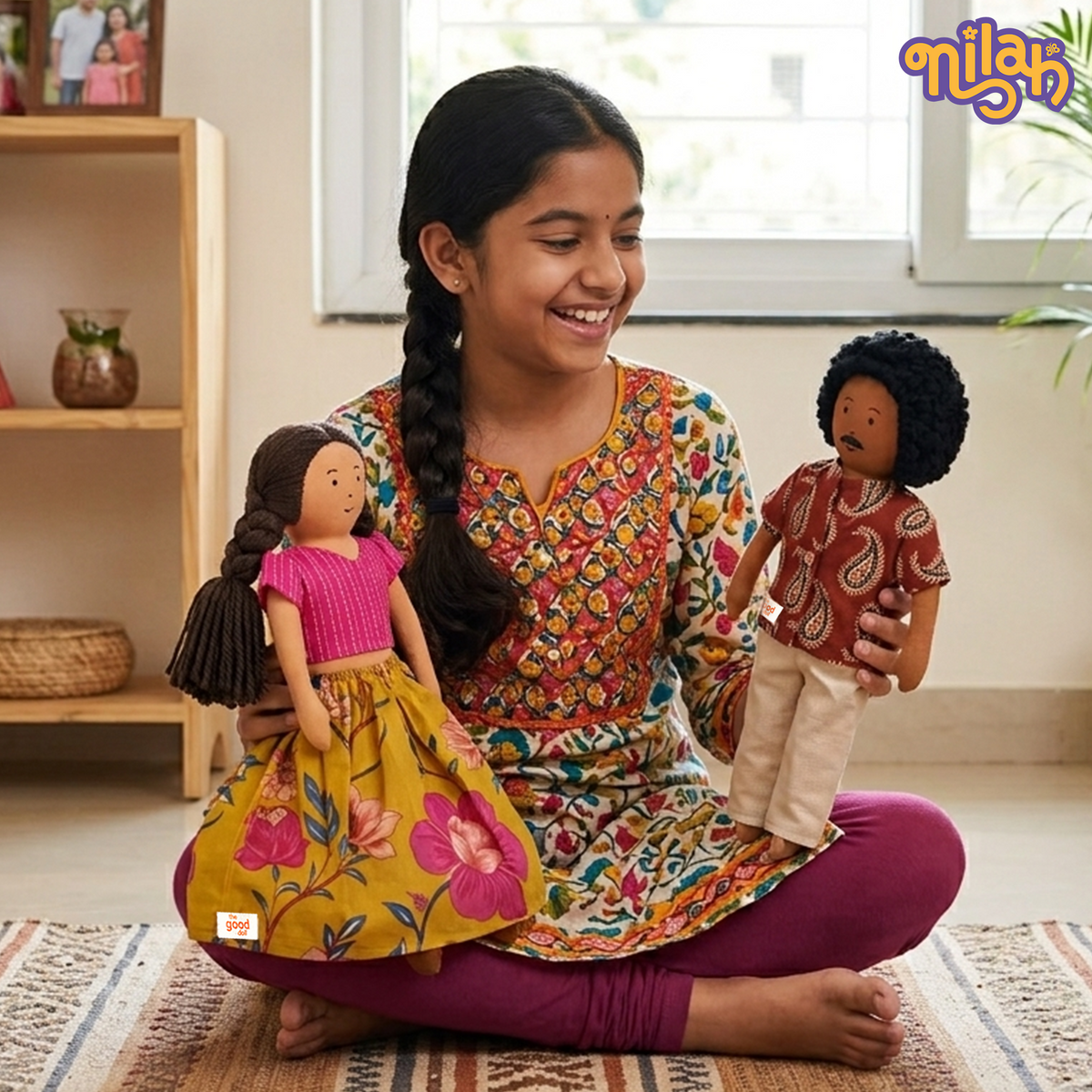 Nilah & Appa – Handmade Soft Doll Set of 2 | Safe, Washable, ISI-Certified Fabric Dolls | 12" & 12" | Gift-Ready
