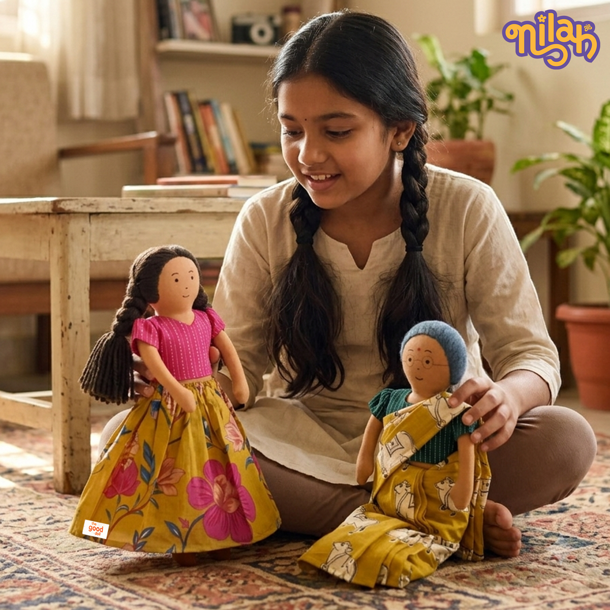 Nilah & Paati – Handmade Soft Doll Set of 2 | Safe, Washable, ISI-Certified Fabric Dolls | 12" & 12" | Gift-Ready