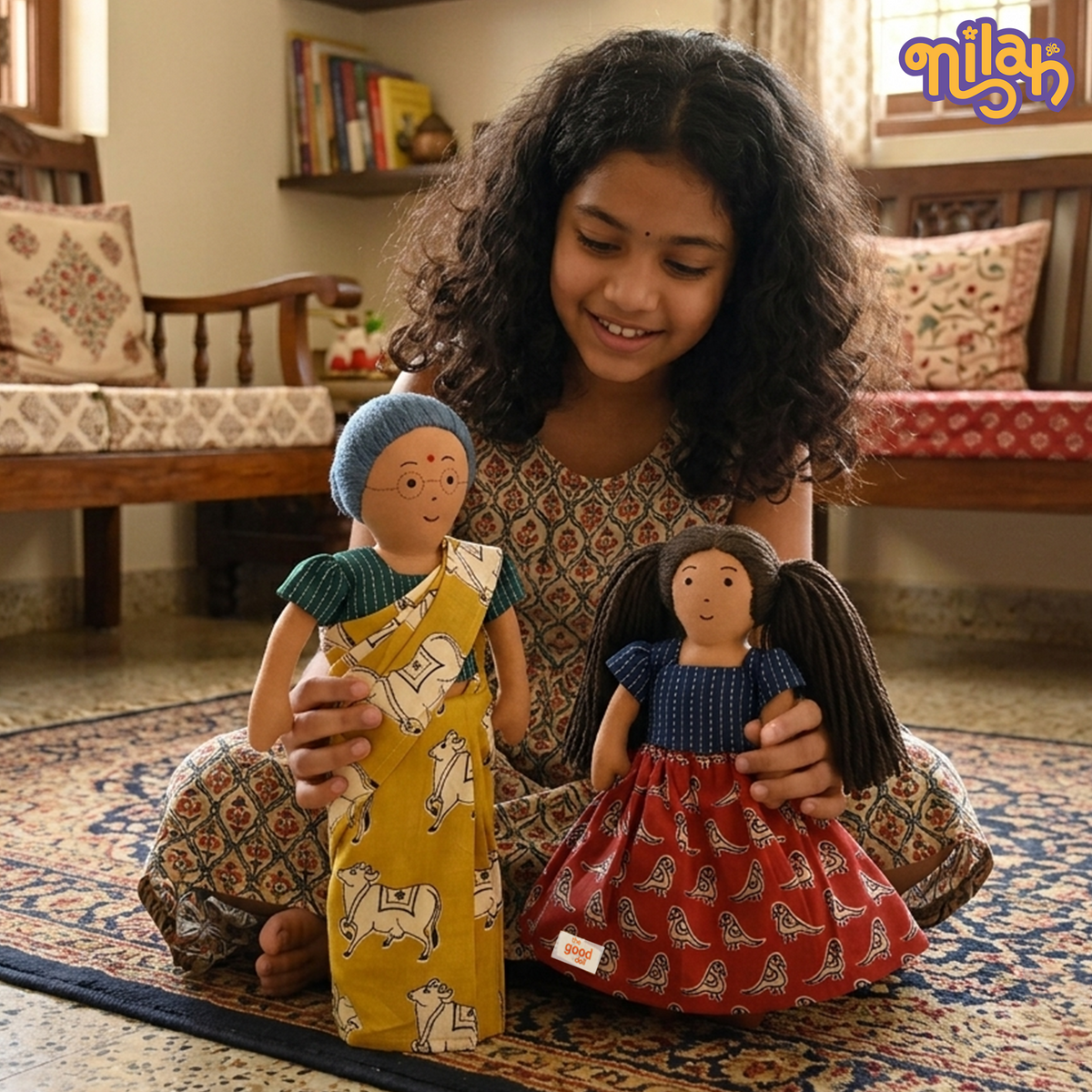 Mira & Paati – Handmade Soft Doll Set of 2 | Safe, Washable, ISI-Certified Fabric Dolls | 9" & 12" | Gift-Ready