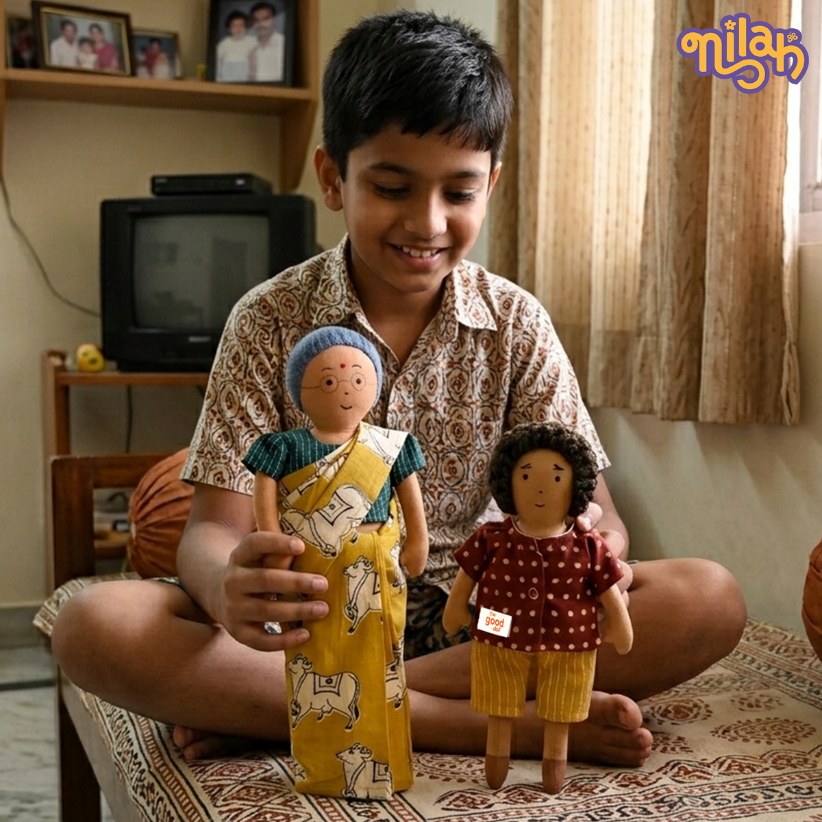 Raagu & Paati – Handmade Soft Doll Set of 2 | Safe, Washable, ISI-Certified Fabric Dolls | 9" & 12" | Gift-Ready