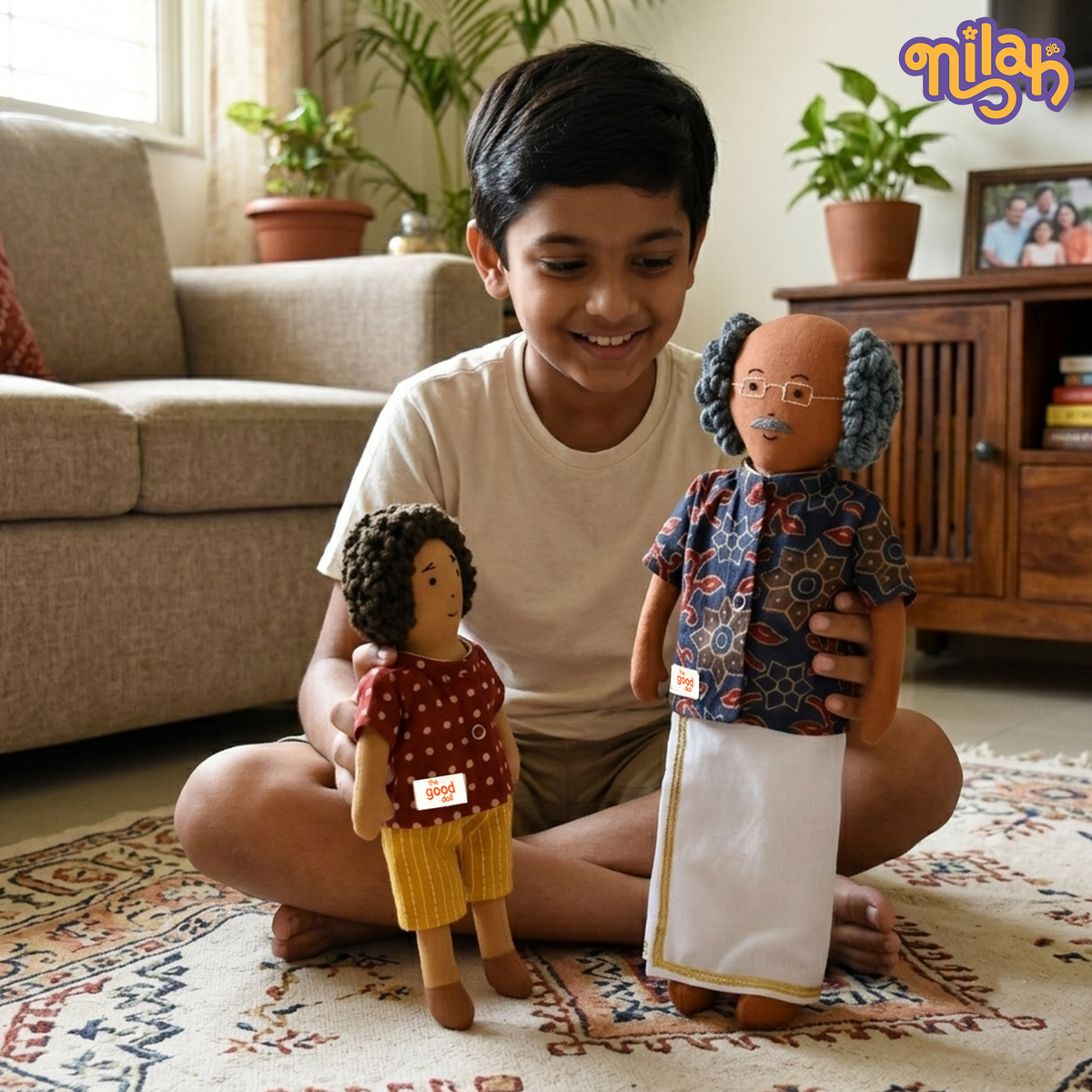 Raagu & Thatha – Handmade Soft Doll Set of 2 | Safe, Washable, ISI-Certified Fabric Dolls | 9" & 12" | Gift-Ready