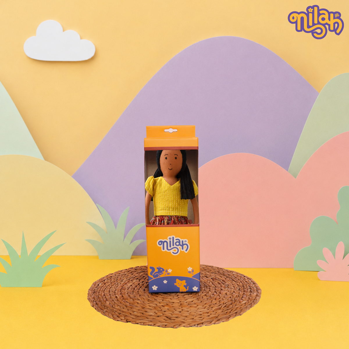 Malai – Handmade Soft Doll for Kids in Yellow Top & Red Kalamkari Skirt