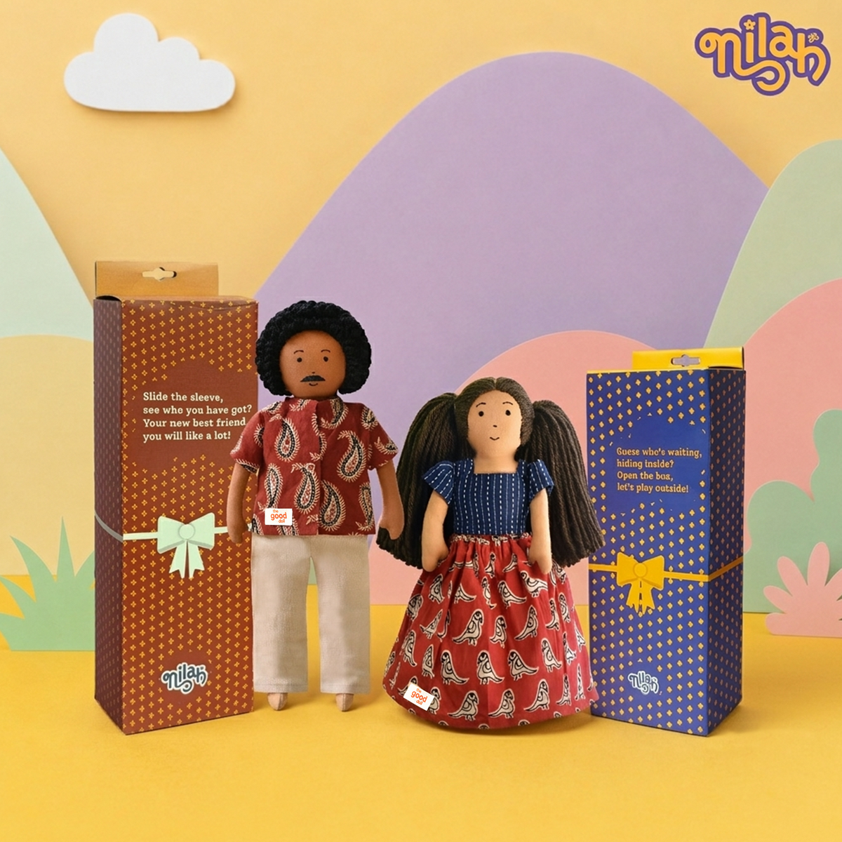 Mira & Appa – Handmade Soft Doll Set of 2 | Safe, Washable, ISI-Certified Fabric Dolls | 9" & 12" | Gift-Ready