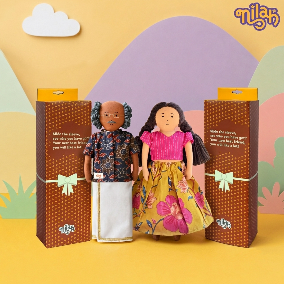 Nilah & Thatha – Handmade Soft Doll Set of 2 | Safe, Washable, ISI-Certified Fabric Dolls | 12" & 12" | Gift-Ready