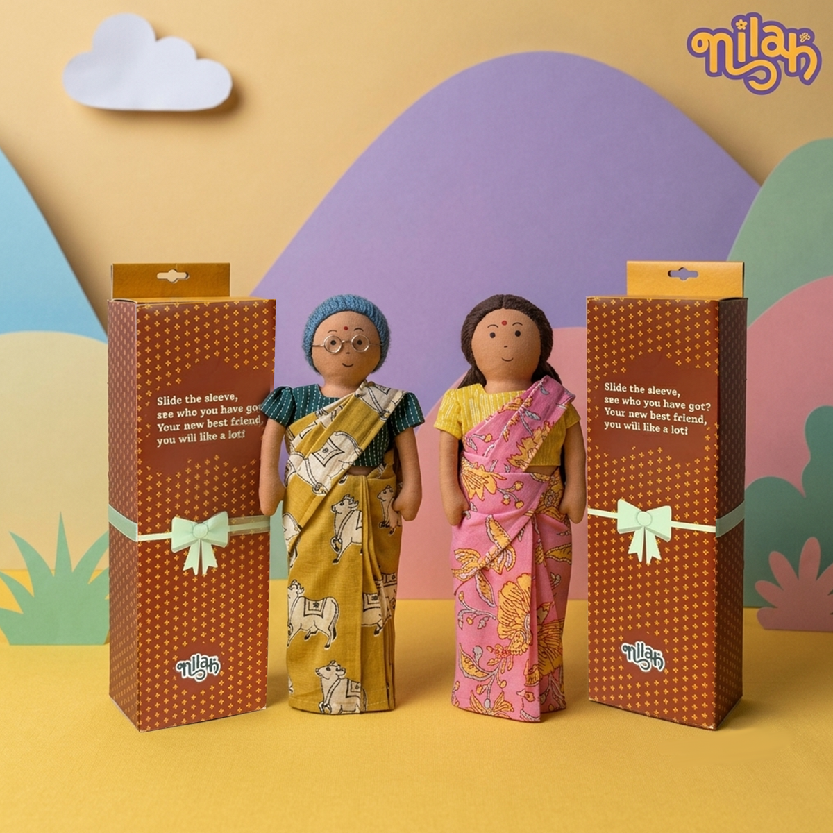 Amma & Paati – Handmade Soft Doll Set of 2 | Safe, Washable, ISI-Certified Fabric Dolls | 12" & 12" | Gift-Ready