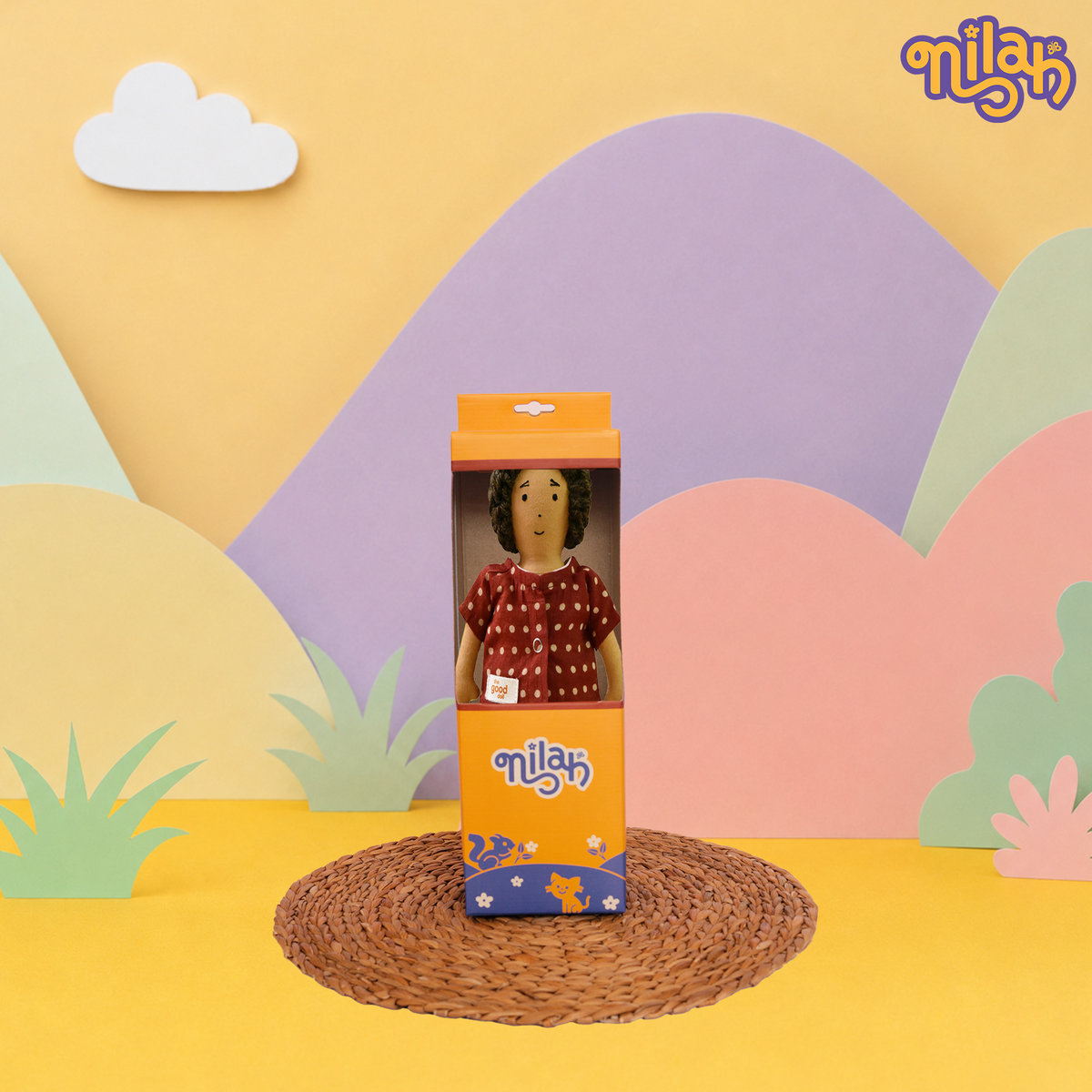 Raagu – Handmade Soft Doll for Kids in Maroon Polka Dot Shirt & Yellow Shorts