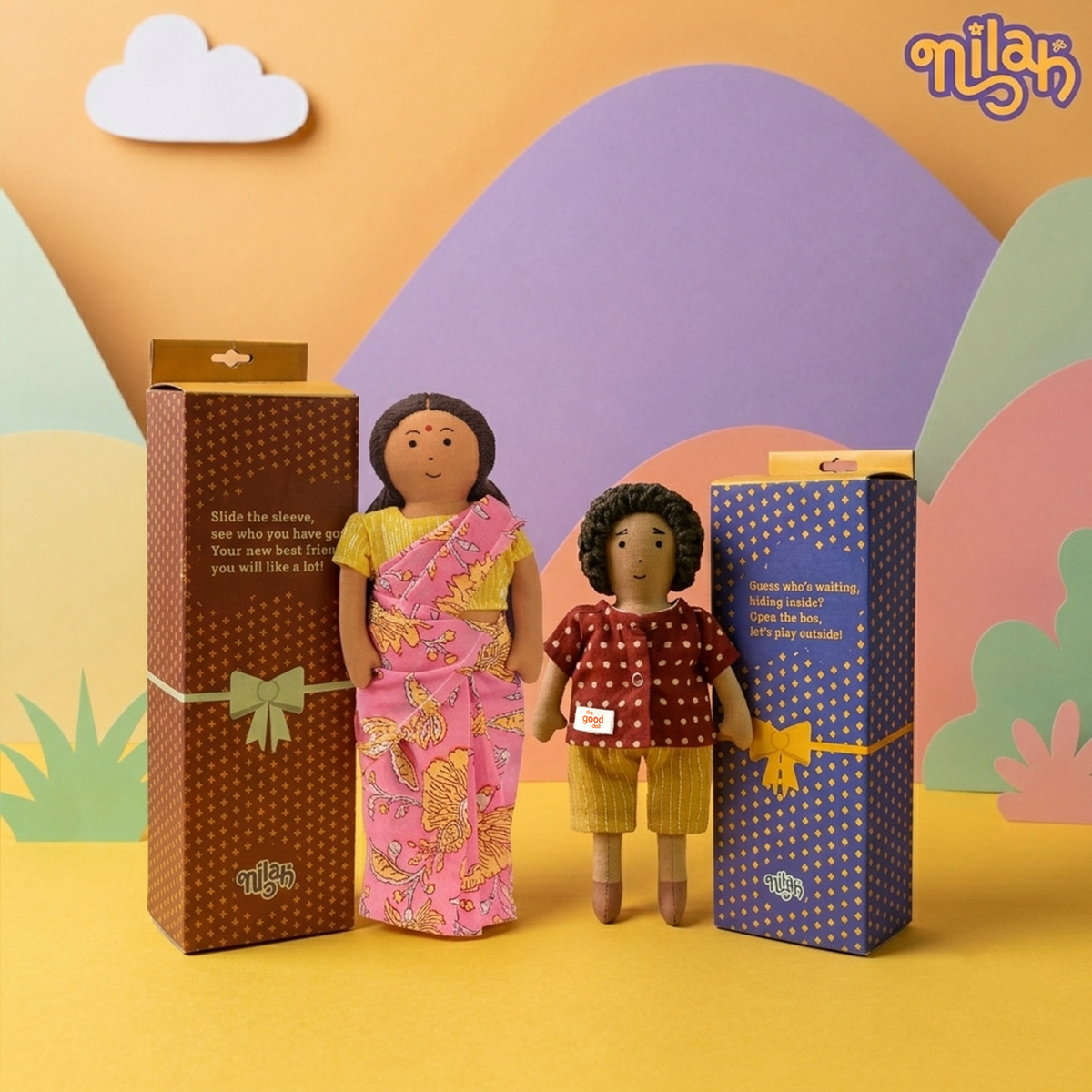 Raagu & Amma – Handmade Soft Doll Set of 2 | Safe, Washable, ISI-Certified Fabric Dolls | 9" & 12" | Gift-Ready