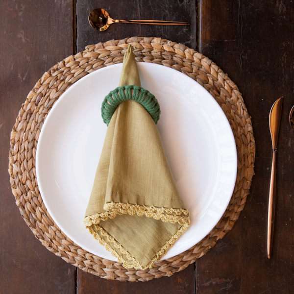 Set of 4 Napkin Rings, Jiya Green